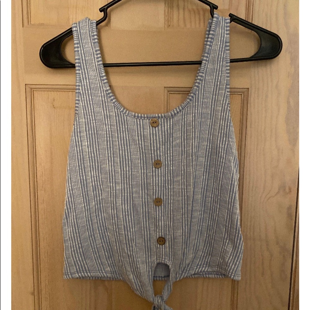 Caution To The Wind Button Up Front Tie Striped T Shirt